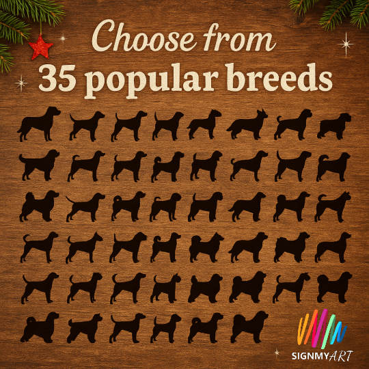 Choose from 35 Dog Breeds – Personalised Woofmas Sign Merry Chrsitmas – Custom Dog Name Christmas Bauble Decoration