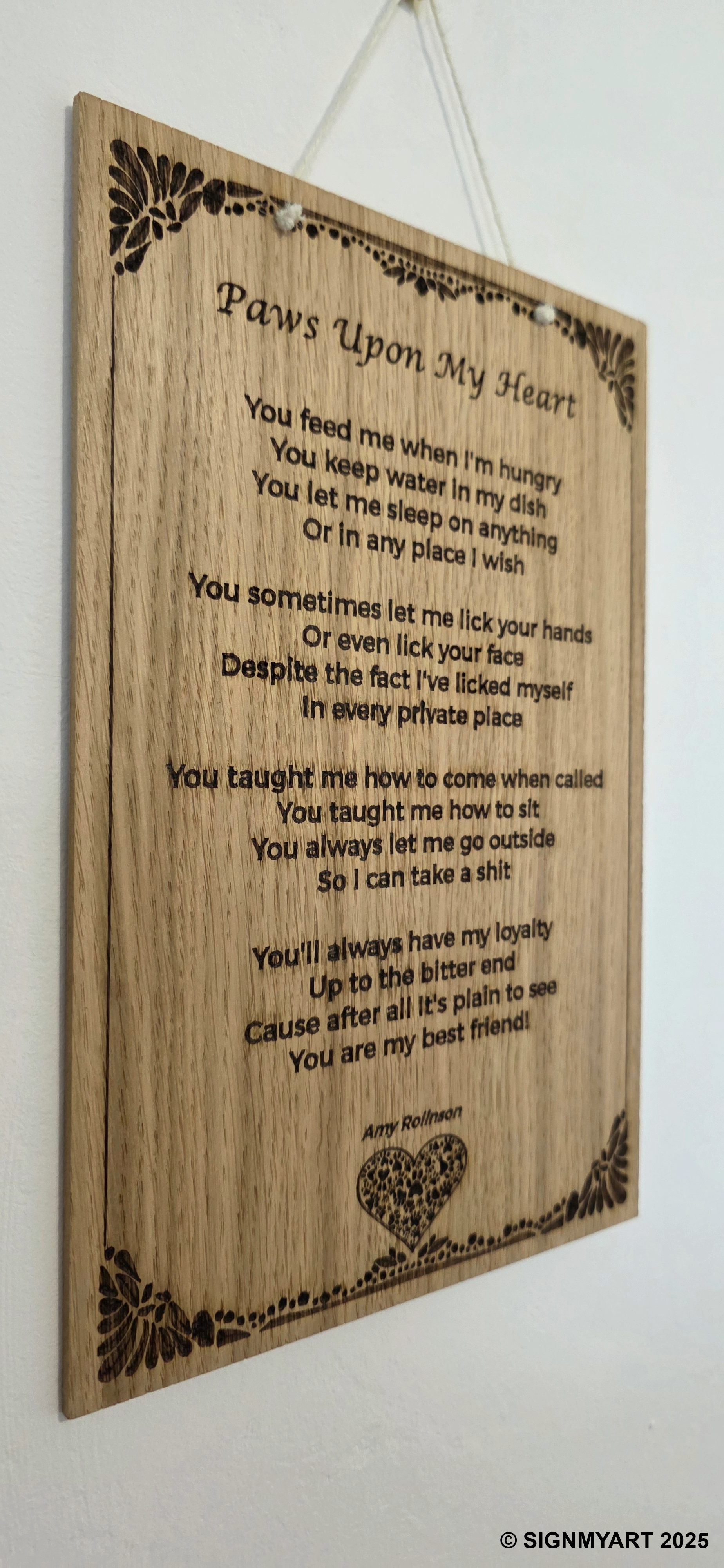 Paws Upon My Heart – Original Poem Plaque Oak