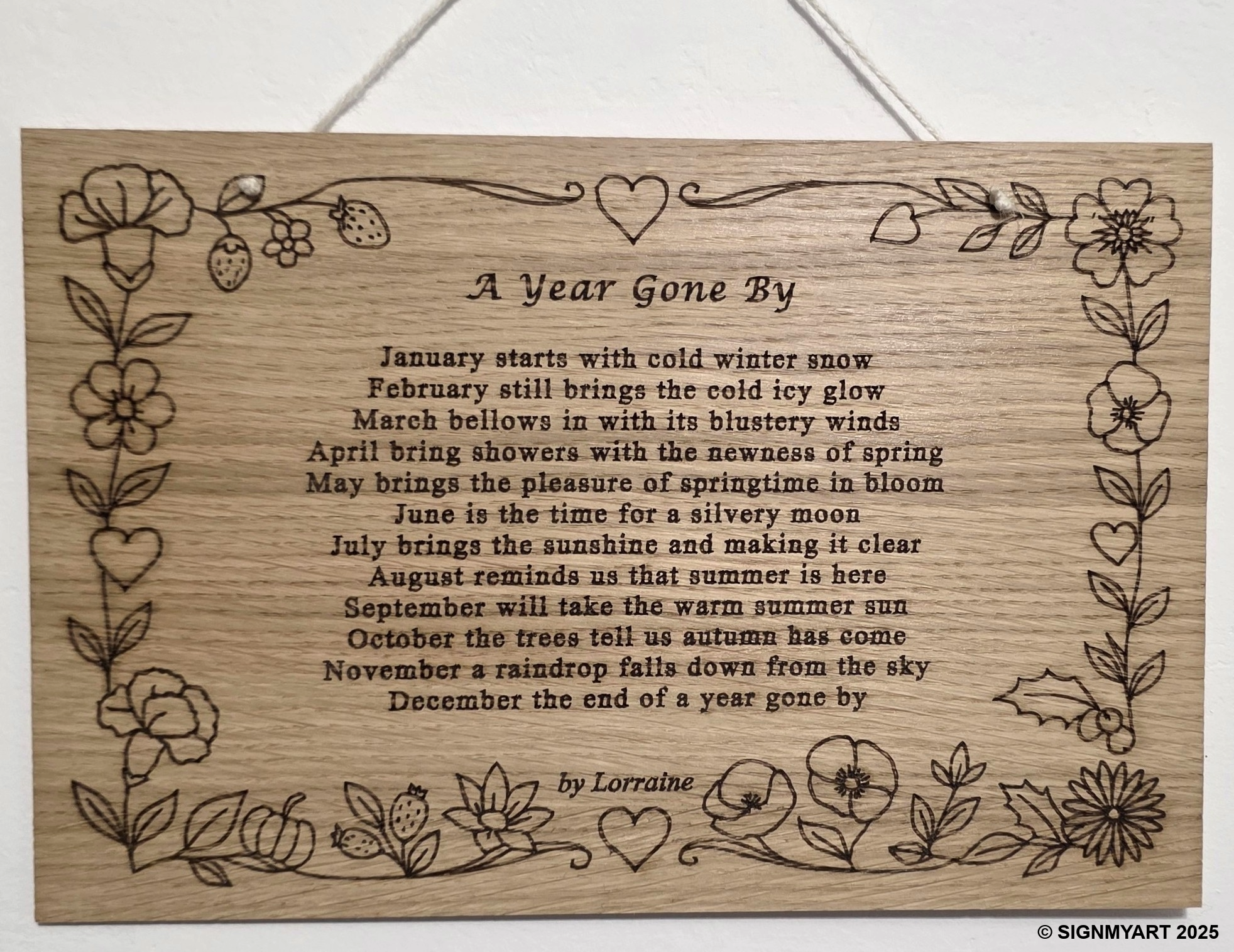 A Year Gone By – Original Poem Plaque Oak