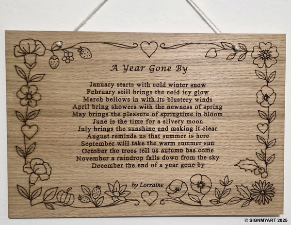 A Year Gone By – Original Poem Plaque Oak