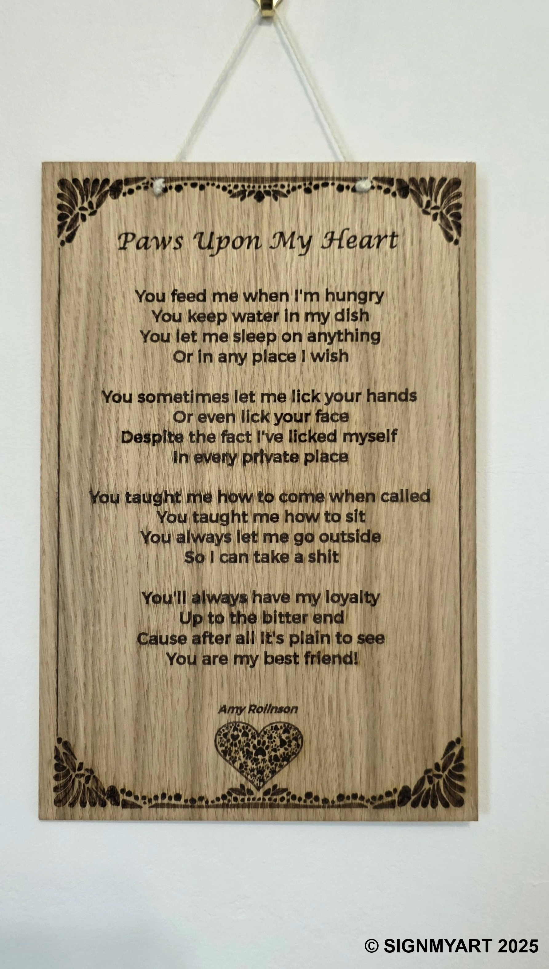 Paws Upon My Heart – Original Poem Plaque Oak