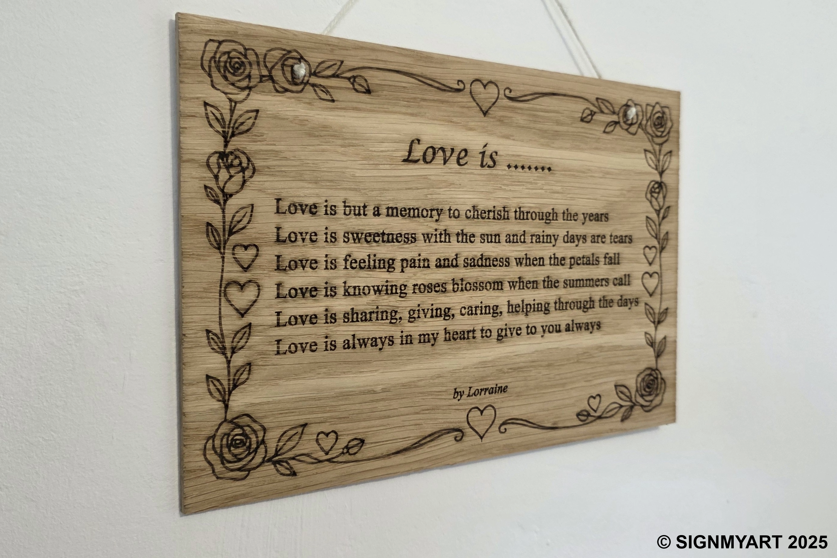 Love is ....... – Original Poem Plaque Oak