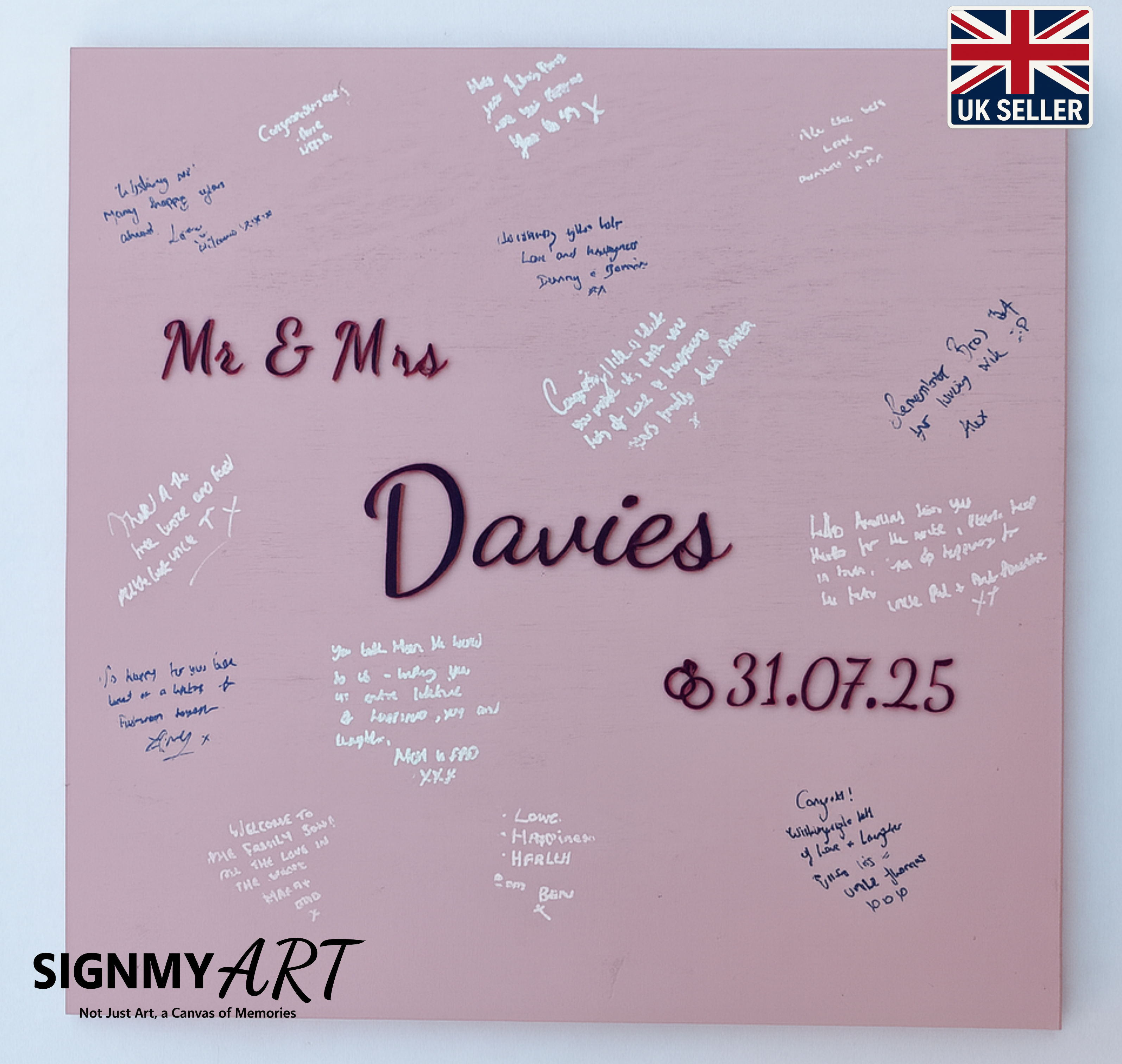 Personalised Wedding Guest Book Sign, Blue, lilac, Pink, Purple Custom Colours to Match Theme, Wooden Guestbook Alternative, Mr & Mrs Surname Wedding Keepsake Decor