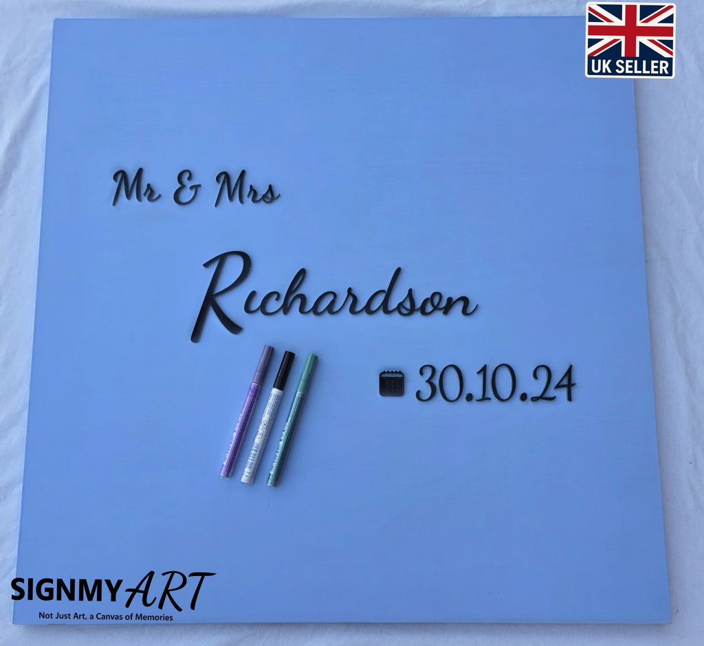 Personalised Wedding Guest Book Sign, Blue, lilac, Pink, Purple Custom Colours to Match Theme, Wooden Guestbook Alternative, Mr & Mrs Surname Wedding Keepsake Decor