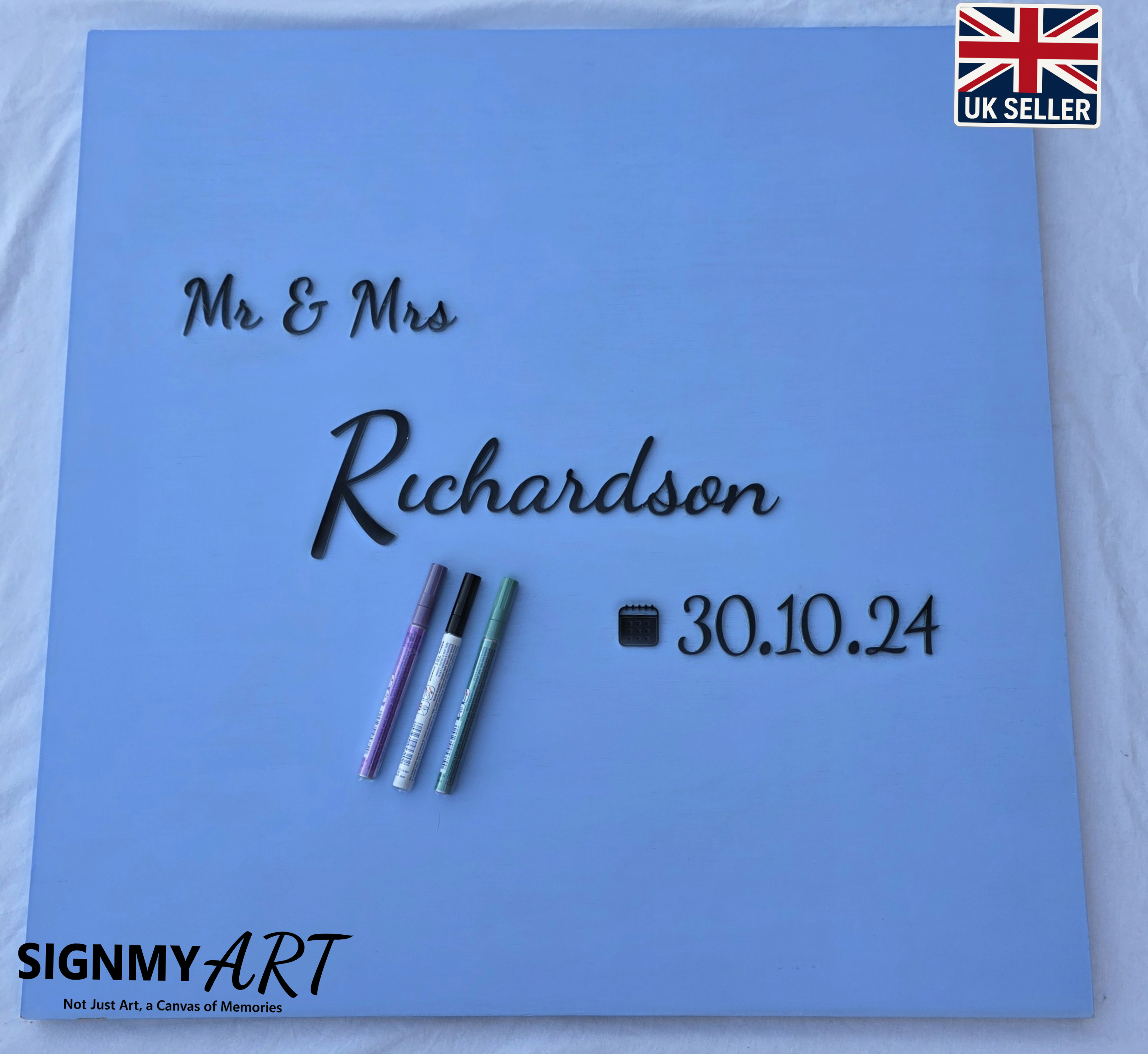 Personalised Wedding Guest Book Sign, Blue, lilac, Pink, Purple Custom Colours to Match Theme, Wooden Guestbook Alternative, Mr & Mrs Surname Wedding Keepsake Decor