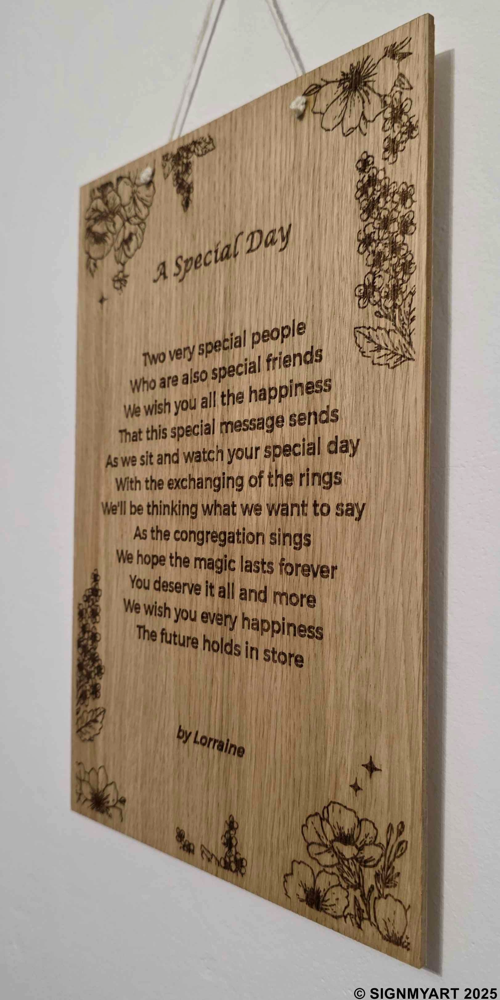 A Special Day – Original Poem Plaque Oak