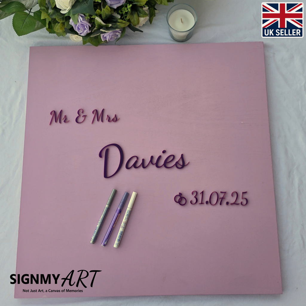 Personalised Wedding Guest Book Sign, Blue, lilac, Pink, Purple Custom Colours to Match Theme, Wooden Guestbook Alternative, Mr & Mrs Surname Wedding Keepsake Decor
