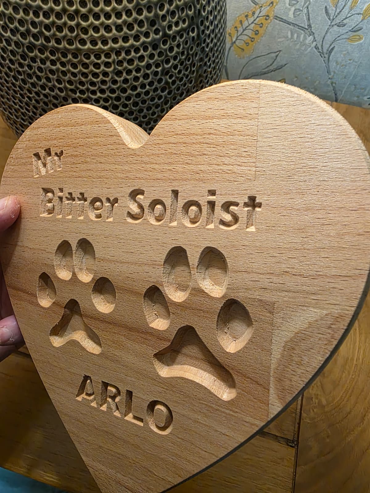 Your Dog’s Actual Paw Print, Deep-Carved in Solid Hardwood