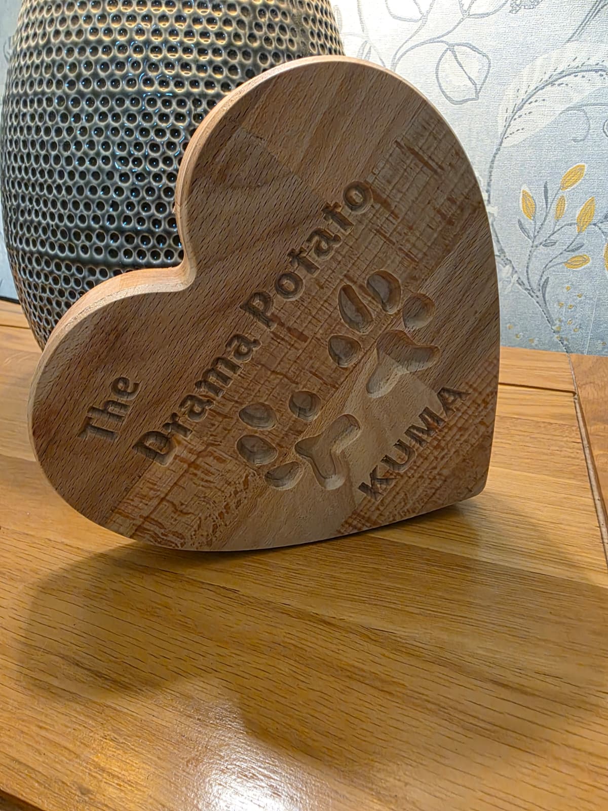 Your Dog’s Actual Paw Print, Deep-Carved in Solid Hardwood