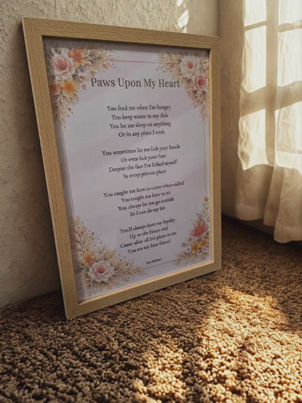 Paws Upon My Heart – Exclusive Framed Poem Print (A4, Matte Paper, Oak-Effect Frame)
